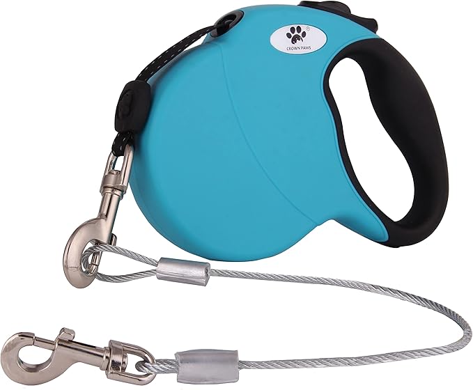 16ft Retractable Dog Leash for Large Breed Dogs up to 110 lbs with a Detachable Chew Proof Extender Wire Ropes (Blue L)