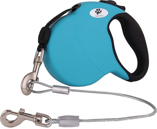 16ft Retractable Dog Leash for Large Breed Dogs up to 110 lbs with a Detachable Chew Proof Extender Wire Ropes (Blue L)