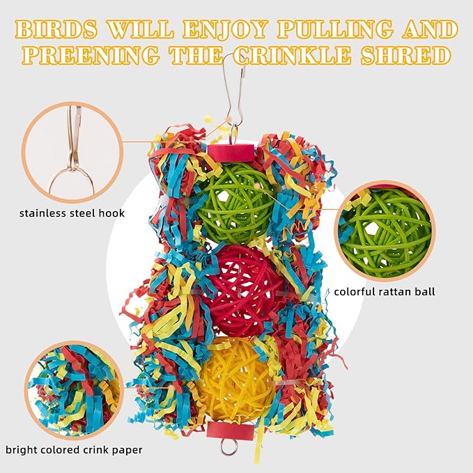 5PCS Bird Toys Set for Parrots - Shredding Chewing Foraging Activity Toys Safe for Cockatiel Mynah Finch Lovebirds - Cage Enrichment Accessories