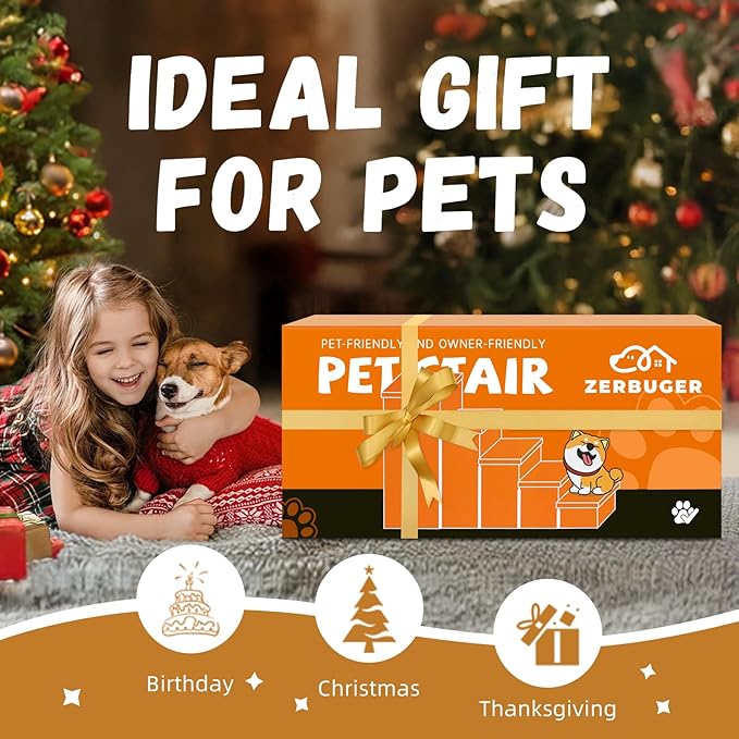 Dog Stairs for High Beds, Folding Pet Stairs Gift for Dogs Puppy with Storage for Bed Couch, Cat Dog Ramp Hold Up to 200 lbs (Gray, 5 Steps with Condo(49" D x 17" W x 26" H))