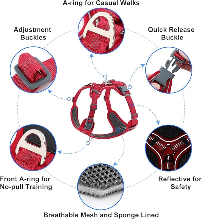 Plutus Pet No Pull Dog Harness, Release at Neck, Soft Padded, Reflective Adjustable Dog Vest Harness for Small, Medium, Large Dogs(Red, XL)
