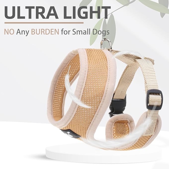 PUPTECK Soft Mesh Dog Harness and Leash Set Pet Puppy Cat Comfort Padded Vest No Pull Harnesses, Solid Beige, M