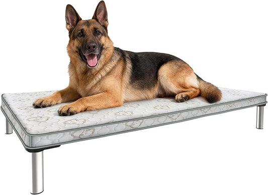 FXW TitanNest Chew-Proof Elevated Dog Bed, Raised Cot for Indoor/Outdoor/Camping Use, Durable & Washable Padded Pet Bed with Exclusive Cover for Large Dogs, 47.0" L x 29.0" W x 7.3" H, Gray