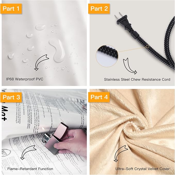 Toozey Pet Heating Pad, 6 Adjustable Temperature Heated Cat Bed with Timer, Waterproof Electric Heated Mat for Dogs and Cats, Chew Resistant Cord, Safe Indoor Use, 18x16in