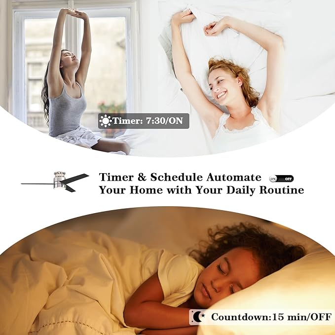 52 Inch 3-Blade Silver Low Profile Ceiling Fan with Led APP Control, Alexa/Google Assistant Control |Needs Ground/Live/Neutral Wire, No Remote,No Hub Required|Reversible|Schedule&Timer|