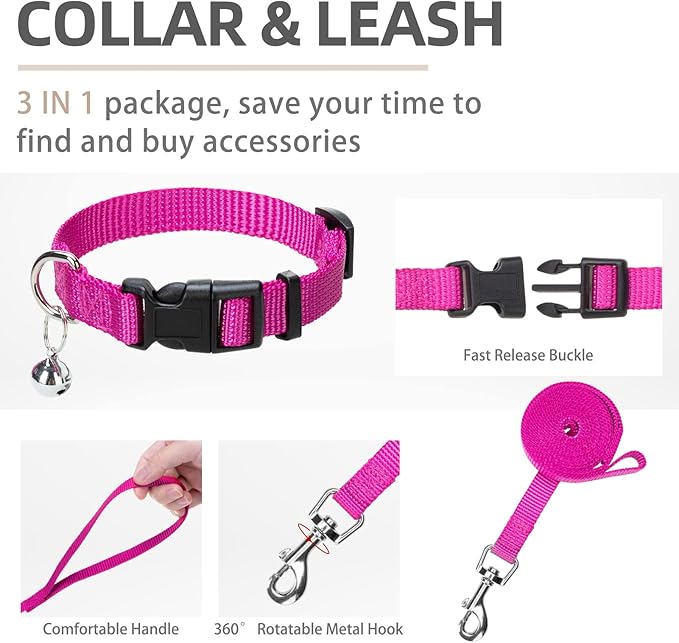PUPTECK Adjustable Dog Harness Collar and Leash Set Step in No Pull Pet Harness for Small Medium Dogs Puppy and Cats Outdoor Walking Running, Soft Mesh Padded Reflective Vest Harnesses, Solid Pink M