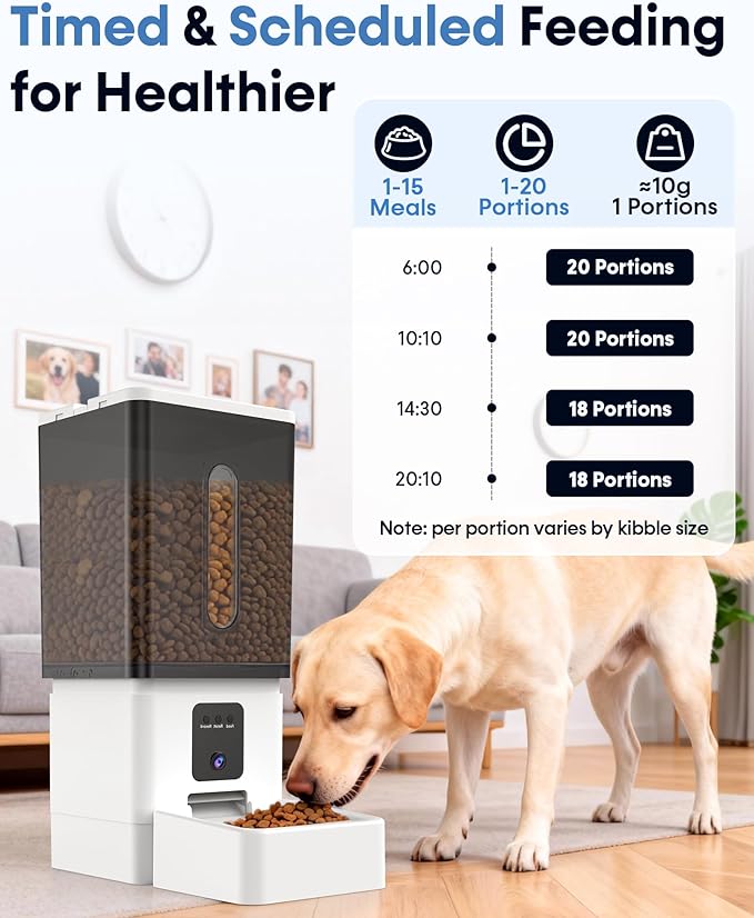 Large Breed Automatic Dog Feeder: 12L/50 Cups 5G WiFi Timed Dog Food Dispenser for Labrador - with HD 1080P Camera, Anti-Clog by Wnfuo