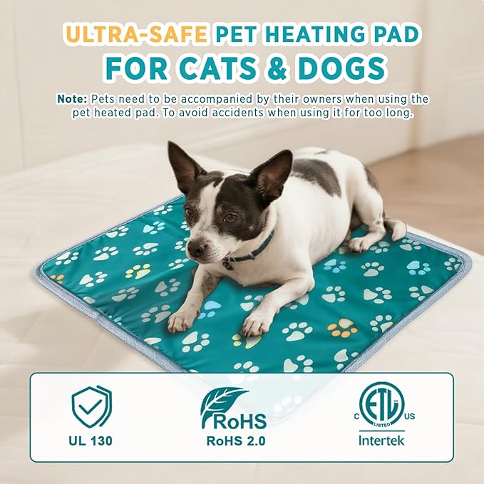 furrybaby Dog Heating Pad, Pet Heating Pad for Dogs with Durable Anti-Bite Tube Indoor, Heated for Dogs House Puppies Cats (1 Pack Green, 24 X 16in, Temp Adjustable)