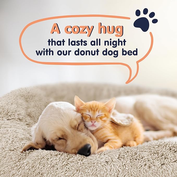 Donut Dog Bed - Premium Comfort for Anxiety Relief - Fluffy & Calming Design with Ultra-Plush Support | Cozy Round Dog Bed with Super Soft Circle Style (Size XL Beige)