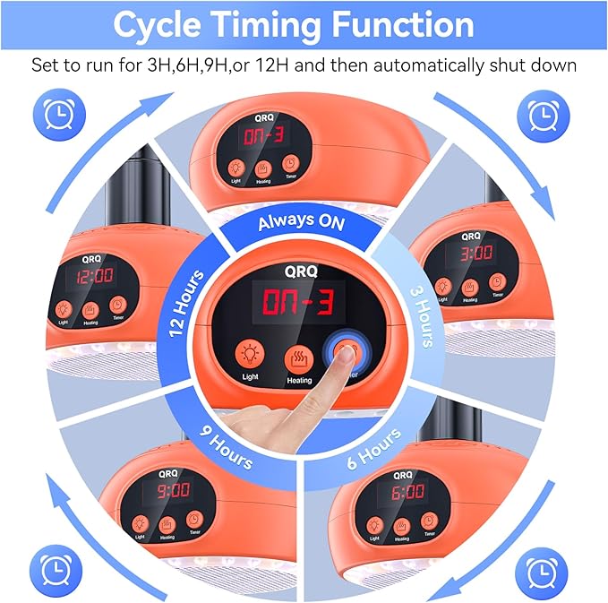 QRQ Chicken Coop Heater 200W-350W-500W Adjustment Chicken Heater with UVA UVB Ligh 3-6-9-12H Timer, Chicken House Dog House Greenhouse H-Eater Outdoor,for Dog Cats Reptile Bird (Orange)