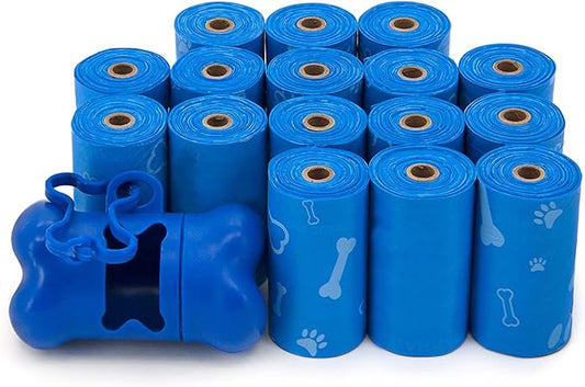 Best Pet Supplies Dog Poop Bags (240 Bags) for Waste Refuse Cleanup, Doggy Roll Replacements for Outdoor Puppy Walking and Travel, Leak Proof and Tear Resistant, Thick Plastic - Blue (Unscented)