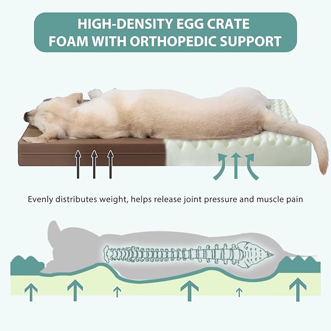 Waterproof XL Dog Beds Large Sized Dog, Orthopedic Washable Crate Pad 42 inch, Extra Large Foam Pet Bed with Removable Cover Reversible, XLarge Durable Anti-Slip Kennel Pad, 41"x27", Brown