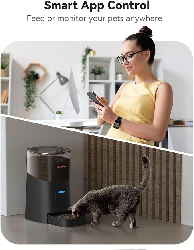 WOPET 6L Automatic Cat Feeder,Wi-Fi Enabled Smart Pet Feeder for Cats and Dogs,Auto Dog Food Dispenser with Portion Control, Distribution Alarms and Voice Recorder Up to 15 Meals per Day
