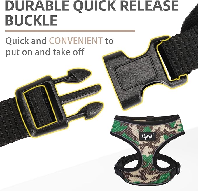 PUPTECK Soft Mesh Dog Harness and Leash Set Pet Puppy Cat Comfort Padded Vest No Pull Harnesses, Camouflage, M