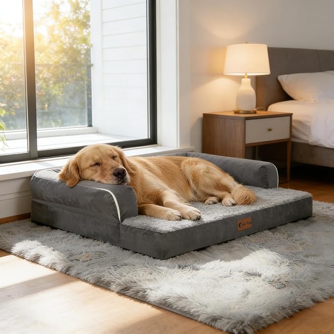 Orthopedic XXL Dog Beds, Waterproof Egg Crate Foam Big Pet Bed for All Breed Sized Dogs 53x42Inch, Washable Extra Large Dog Couch Bed with Removable Cover and Non-Slip Bottom, Dark Grey