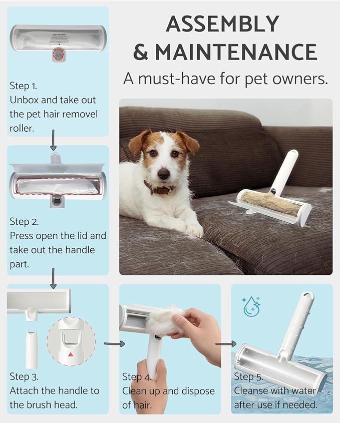 Pet Hair Remover, Reusable Cat & Dog Hair Removal Tool, Fur Removal Tool, Reusable Lint Roller for Furniture, Couch, Carpet and Bedding, Easy to Use & Clean Out