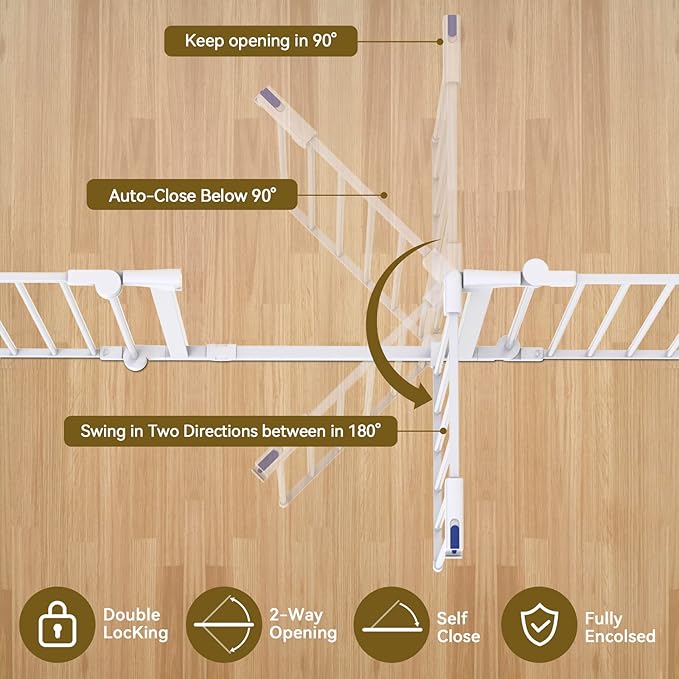 Dog Gate 27.5"-199" Extra-Wide Playpen, Freestanding Pet Gate, Puppy Fence with Auto-Close Door, Double Locking System for Fireplace, Foldable, Foldable (White, 8 Panels)