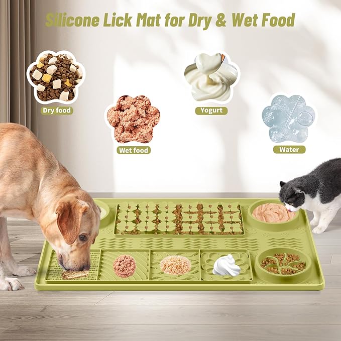 Large Silicone Snuffle Mat, 32"x 20" Dog Lick Mat with Suction Cups, Slow Feeder for Small | Medium | Large | Multiple Dogs Slow Eating, Boredom Reducer (Green)