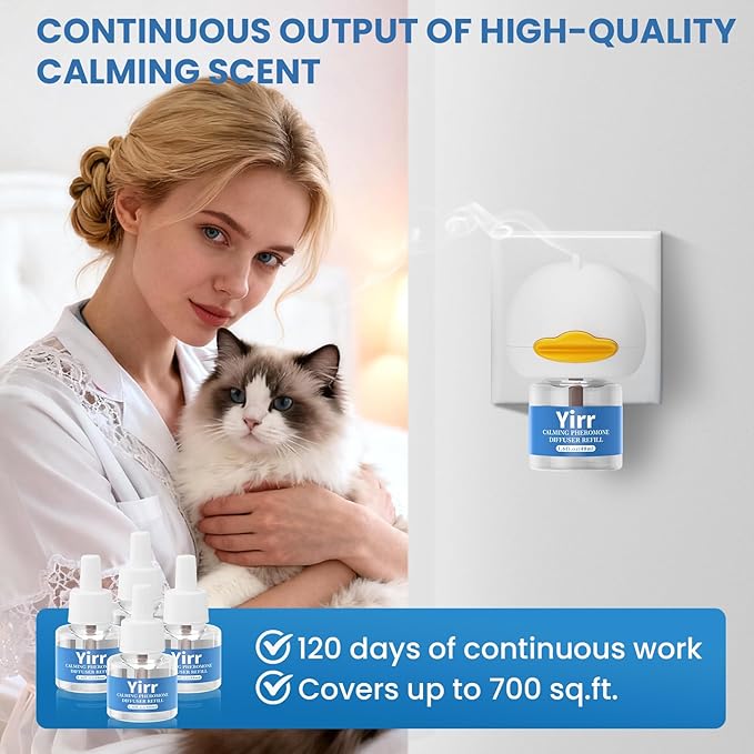 Cat Calming Diffuser, 6 in 1 Kitten Pheromones Calming Diffuser, Multicat Calming Diffuser, Relaxing Pheromone for Cat Relief Stress Anxiety Fighting Scratching, 2 Diffuser 4 Refill(48ml)