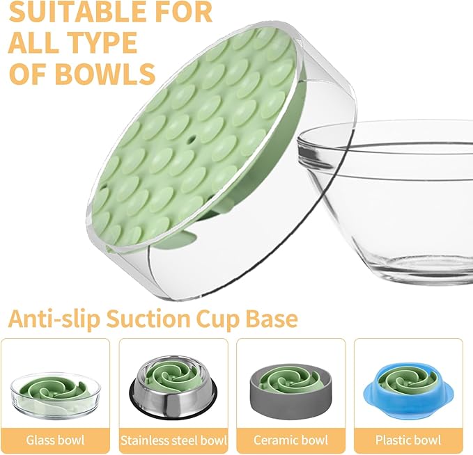 Slow Feeder Dog Bowls Insert, Bestalk Soft Silicone Slow Eating Feeder Insert with Suction Cups for Small, Medium and Large Dogs, Fit into Basic and Elevated Dog Bowls, Green