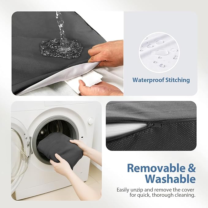 Sytopia XXL 50" Orthopedic Dog Bed – Outdoor 7" Thick Memory Foam Mattress with Pillow, Light Grey, Removable Washable Waterproof Liner – Ultimate Comfort for Extra Large Breed Dogs Over 100 Pounds