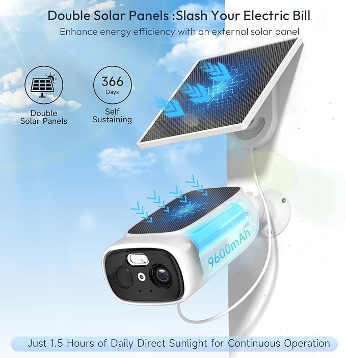 3pc 2.4G/5G WiFi Cameras for Home Security with Double Solar Panels, 2K Solar Security Cameras Wireless Outdoor, Color Night Vision , 2-Way Talk, Spotlight, Siren,IP66, Cloud/SD, AI Detection, W/Alexa