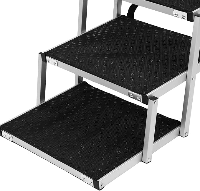 Foldable Dog Stairs, Car Dog Stairs 5 Steps 70kg Load Bearing Extra Wide Anti Slip Pet Ramp with Soft Foam Handle and Safety Straps, for SUV High Beds Truck Car Sedan