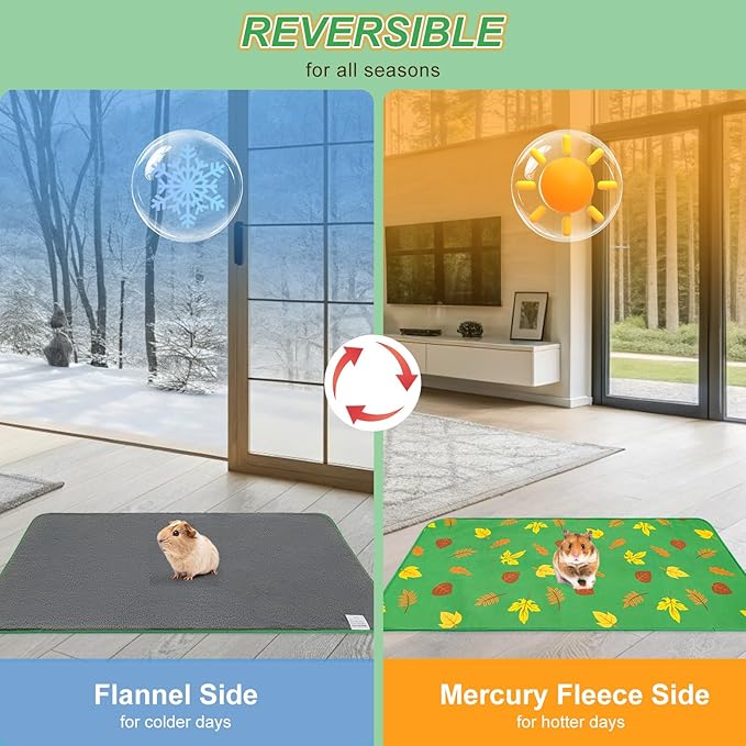 BEAUTYZOO 2 Pack Guinea Pig Bedding Washable, Reversible Guinea Pig Fleece Cage Liners, Waterproof Reusable & Anti Slip Pee Pad, Super Absorbent Mat for Rabbit Bunny Hamster Rat- 24"x47" Green