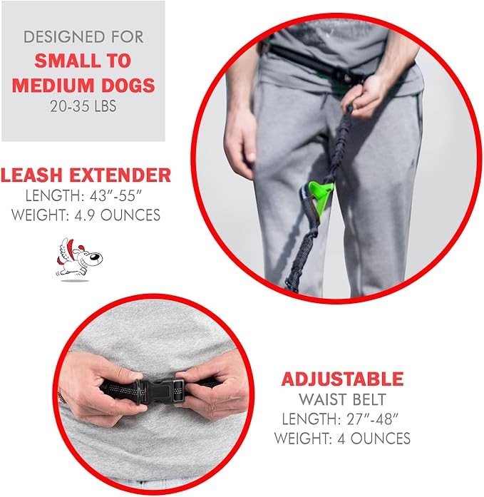 Exquisite Hands-Free Leash for Medium Dogs: Perfect for Active Pet Owners Comfortable, Durable & Ideal for Running, Walking, Hiking. Premium Dog Waist Leash with Bungee. Must-Have Dog Gear