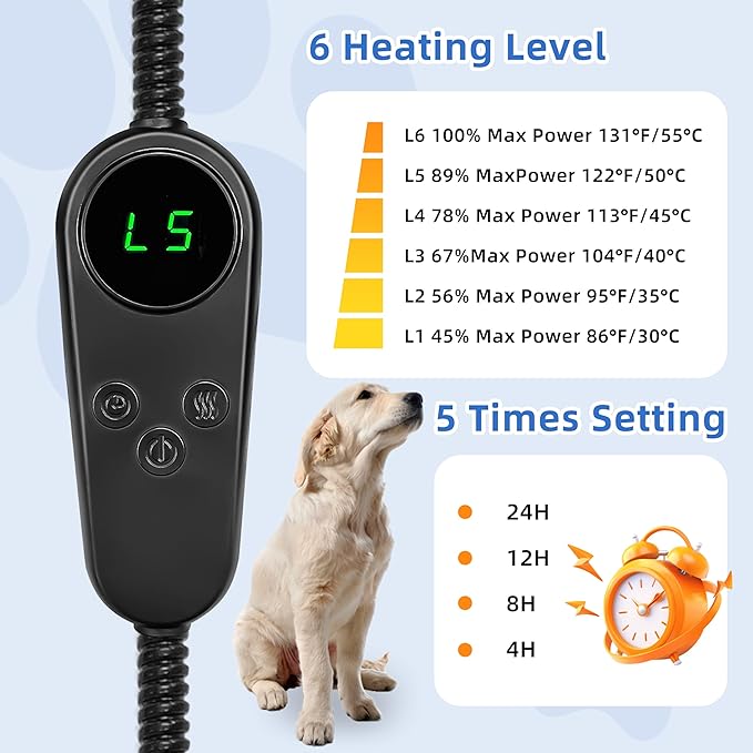 Pet Heating Pad for Cats Dogs Electric Heated Bed Waterproof Warming Mat Indoor Outdoor Chew Resistant Cord Adjustable 5 Timer and 6 Level Temperature for Pets Puppy Animals-Small-35.4x23.6in