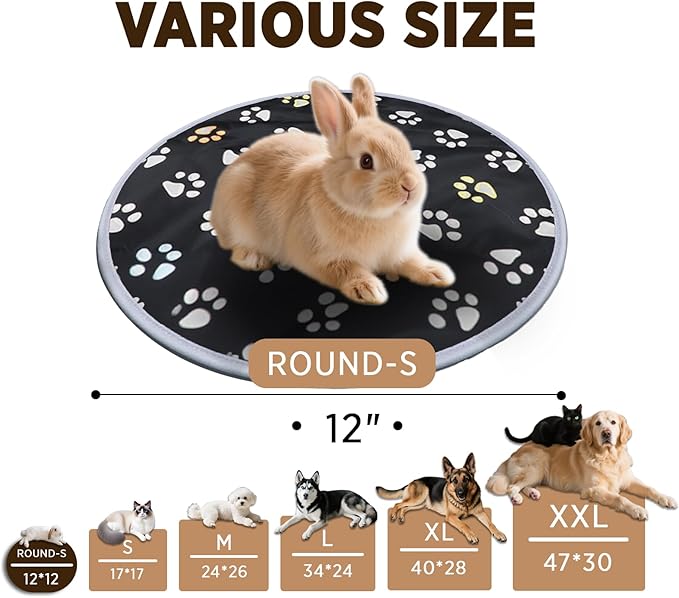 furrybaby Pet Heating Pad, Waterproof Dog Heating Pad Mat for Cat with Durable Anti-Bite Tube Indoor for Puppies Dogs Cats (1 Pack Black, Round 12in, Temp Adjustable)