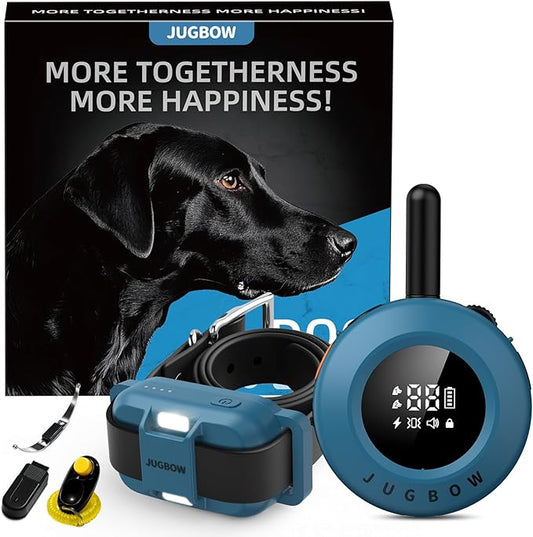 Jugbow Dog Training Collar - 3/4 Mile Dog Shock Collar with Remote for Large Medium Dogs, Rechargeable IPX8 Waterproof E-Collar with 3 Training Modes, LED Light & Security Lock (Blue)
