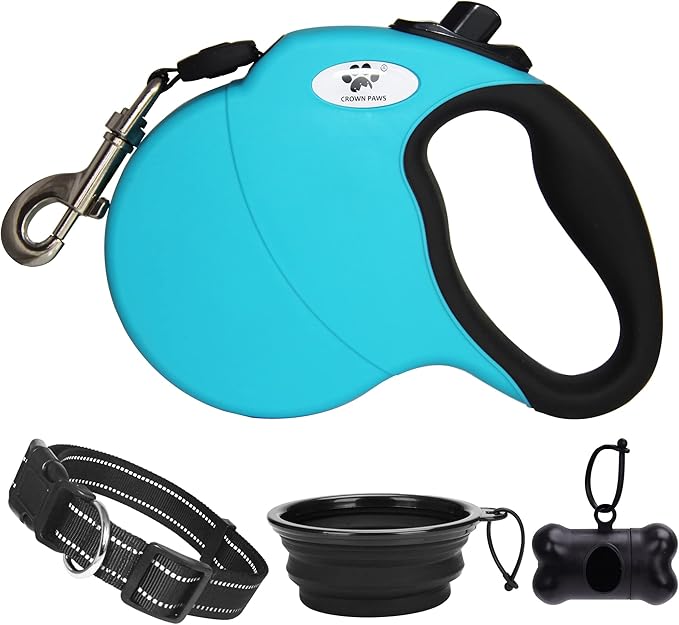 16 ft Retractable Dog Leash for Large Dogs up to 110 lbs,Tangle-Free Nylon Tape,Blue L