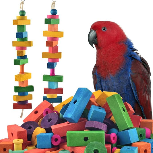 Bird Toys for Parrot, 165 Pcs Colorful Multi-Shaped DIY Wooden Blocks Craft, Birds Cage Chewing Playing Training Toy for Cockatoos, Macaws, African Grey and Small Medium Parrots