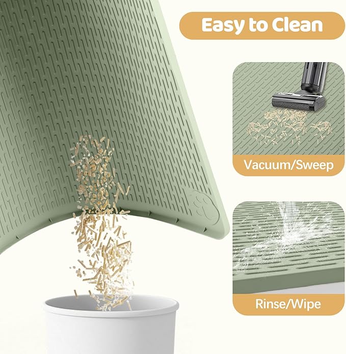 Cat Litter Mat, XL Extra Large 40" x 40" Silicone Mat Litter Trapping Mat for Scatter Control, Soft on Kitty Paws, Easy to Clean (Green)