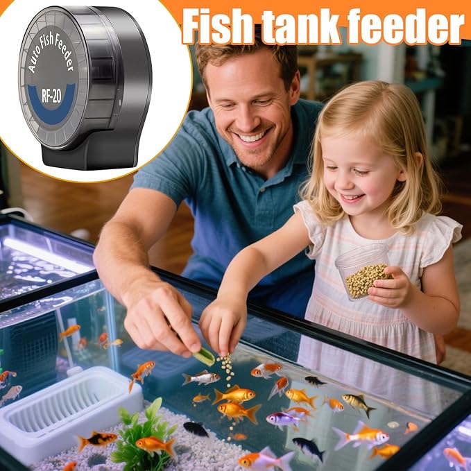 Automatic Fish Feeder - 140ml Programmable Aquarium Dispenser, Adjustable 6 Level Control, Smart Feeding Timer | Food Feeder for Axolotl Frog Shrimp Tank Desktop Home Office Aquarium Setup