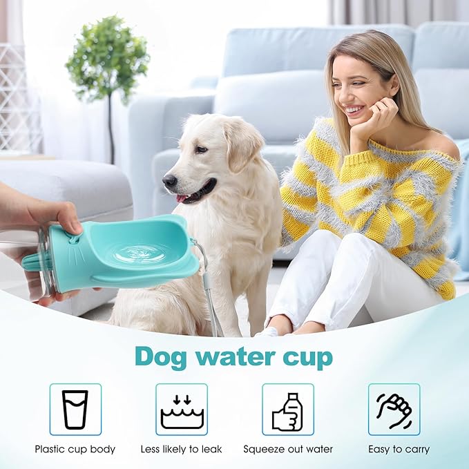 Portable Dogs Water Bottle with Food Storage Container, Leakproof Drinking Water Dispenser Feeder for Outdoor Dog Stuff Accessories Items for Cats, Puppy,for Walking, Hiking (Blue, 550ml)