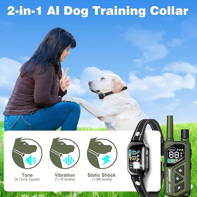 Dog Shock Collar for 3 Dogs - 3300FT Dog Training Collar with Remote IPX7 Waterproof Electric Collar with 3 Training Modes, Rechargeable AI Smart Anti-Barking Device with Three Receiver Collars