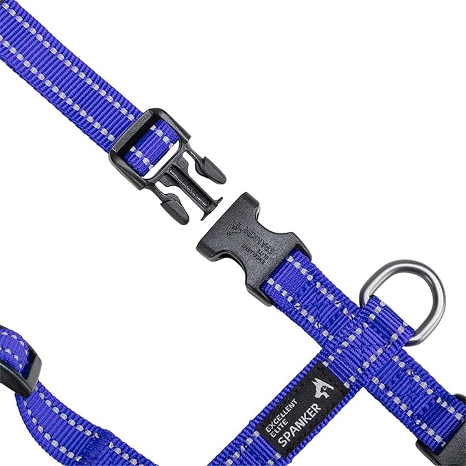 EXCELLENT ELITE SPANKER No Pull Dog Harness Reflective Nylon Vest L-Shaped Adjustable Easy Pet Harness for Small Medium Large Breeds Dogs Walking Training Black Red(Blue-S)