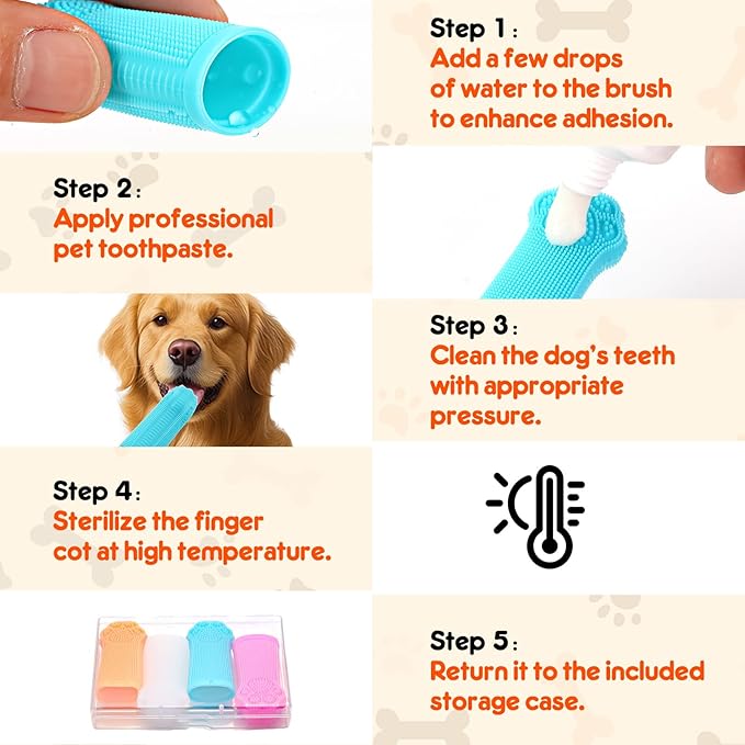 Dog Finger Toothbrush, 4-Pack Finger Toothbrush for Dogs, Upgraded Pet Tooth Brushing Kit, A Fun Dog Teeth Cleaning Tool That Also Doubles as A Gum Massage, Suitable for Medium and Large Dogs.