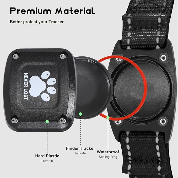 GPS Dog Collar Tracker 2-in-1,Reflective Waterproof Pet Collar,iOS-Only,No Monthly Fees,Unlimited Range,Ideal for Dog Tracking pet Tracker,for Small Medium Large Dogs(M (15"-20.5"), Black)