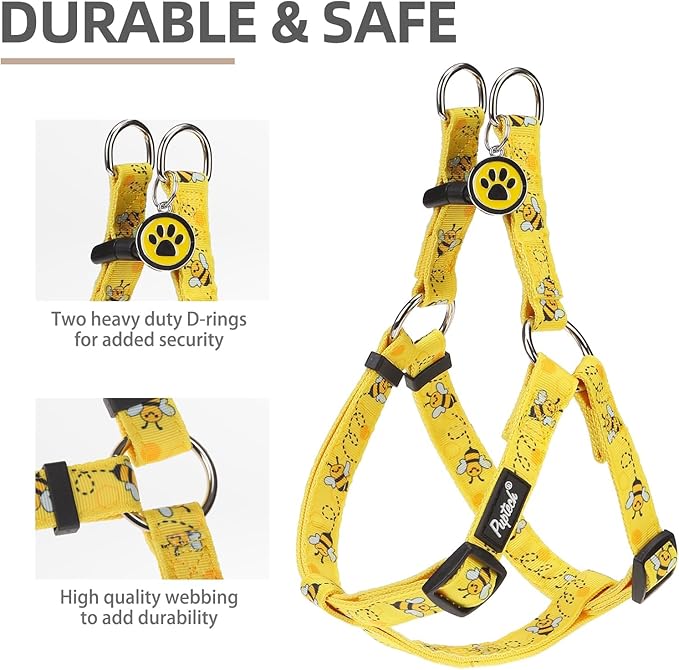 PUPTECK No Pull Dog Harness Soft Adjustable Basic Nylon Step in Puppy Vest Outdoor Walking with ID Tag, Yellow Bee, XS