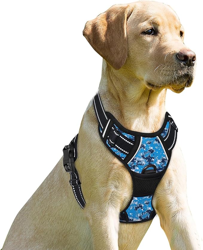 BARKBAY No Pull Dog Harness Front Clip Heavy Duty Reflective Easy Control Handle for Large Dog Walking(Blue camo,XS)