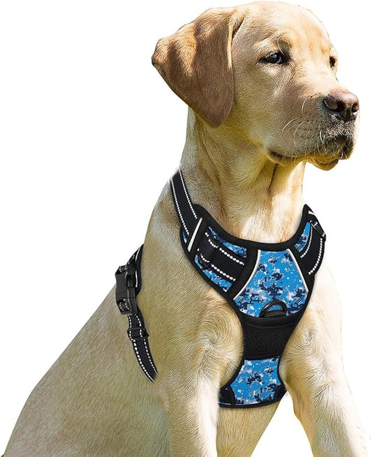 BARKBAY No Pull Dog Harness Front Clip Heavy Duty Reflective Easy Control Handle for Large Dog Walking(Blue camo,XS)
