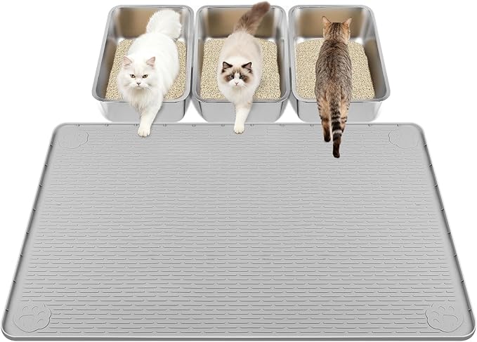 40"x28" Cat Litter Mat Lanstics Cat Mat for Litter Box Large Silicone Litter Box Mat for Kitty Scatter Control Floor Protect (Grey)