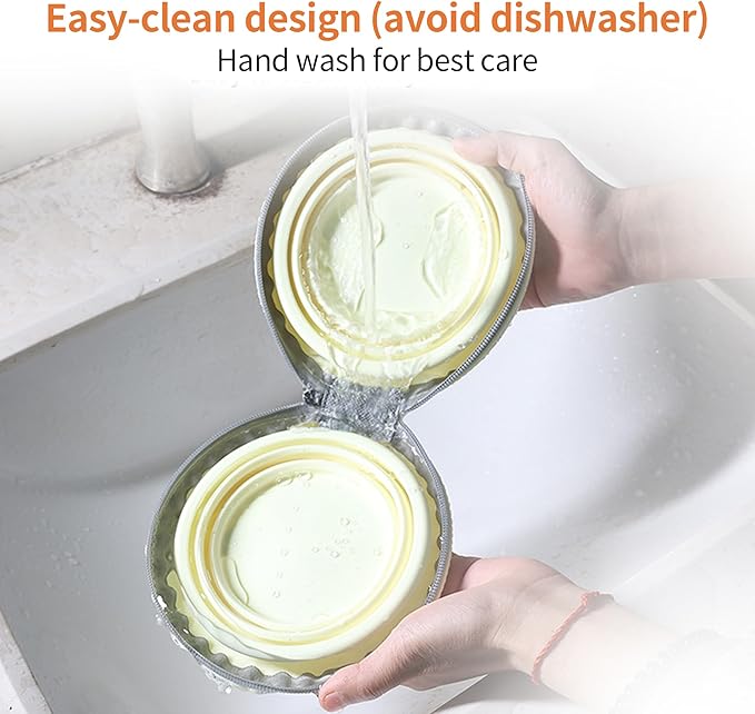 Collapsible Dog Bowls, 2-in-1 Pet Portable Travel Double Bowl Water Food Feeder Traveling Camping & Walking 25oz Light Yellow