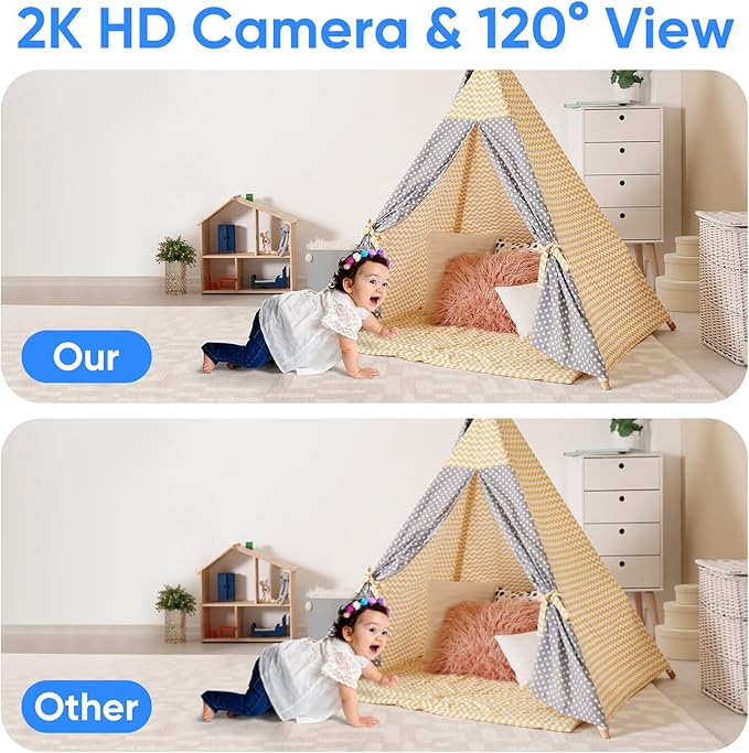 2K Two-Way Video/Audio Indoor Camera, Child/Elder/Dog/Pet Camera with Phone App& 360 Degrees Pan Tilt, Night Vision, One-Button Call, Motion Detection, Human/Sound/Crying Detection (Dome Camera)