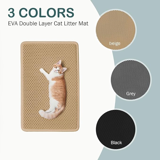 Cat Litter Mat, Cat Litter Trapping Mat, 24''x 14.9''Inch, Double Layer Waterproof Proof Litter Box mat, Non-Slip Design, Reduces Litter Scatter, Easy to Clean, Beige