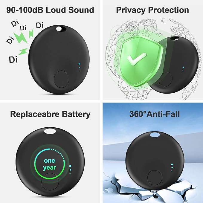 Tracker Tag for Android or iOS, Tracker Tags-4 Pack Smart Tag, Dual System Both iOS and Android Tracker Tags, Apple Find My or Google Find Hub App, Keys Finder Item Locator for Wallets (Black)