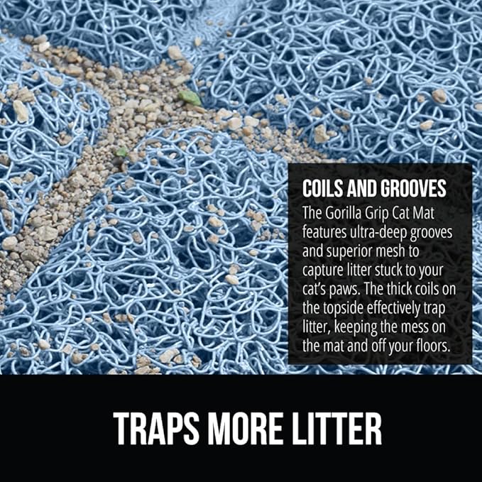 GORILLA GRIP Cat Litter Box Mat, Water Resistant, US Designed Kitty Litter Trapping Mats, Easy to Clean, Scatter Control, Less Mess and Clean Floors, Kitten Supplies for Indoor Cats, 24x17 Light Blue